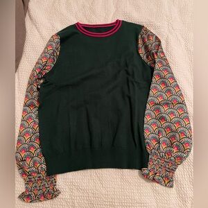 Green Sweater with Patterned Sleeves